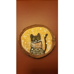 Kazaklı Kedi 4 . Meşe üzerine el çizimi 10 cm.