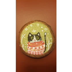 Kazaklı Kedi 3 . Meşe üzerine el çizimi. 10 cm