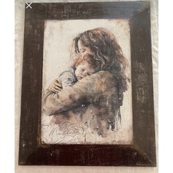 El yapımı eskitme tablo - Anne ve çocuk