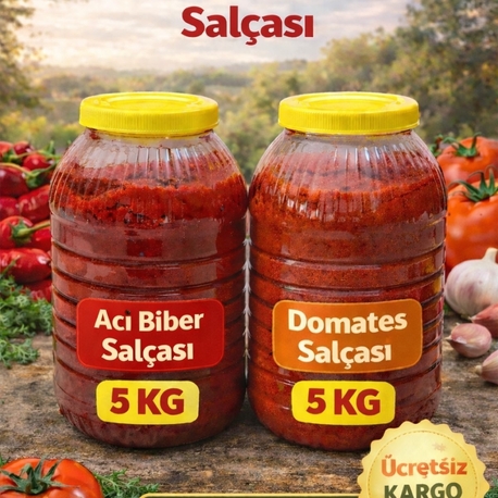 5 KG ACI BİBER SALÇASI + 5 KG DOMATES SALÇASI 