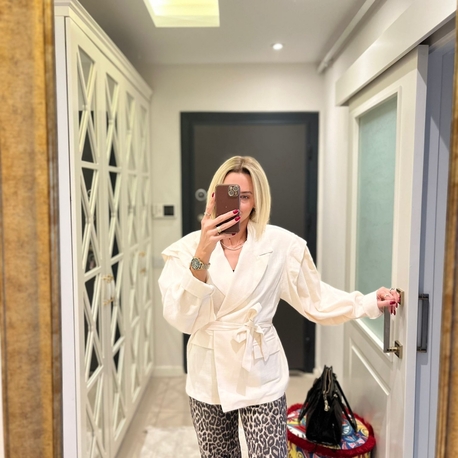 Oversize Keten Bağlamalı Ceket
