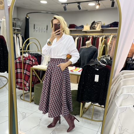 Bordo Ekose Maxi Etek