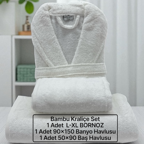 Ahfa Bambu Bornoz Kraliçe 3’Lü Set  L-XL Beden