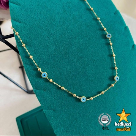 316 L Nazar Boncuğu Detaylı Gold Renk Çelik Kadın Şans Kolyesi - HMÇK-0058 || HM-03-00137-06