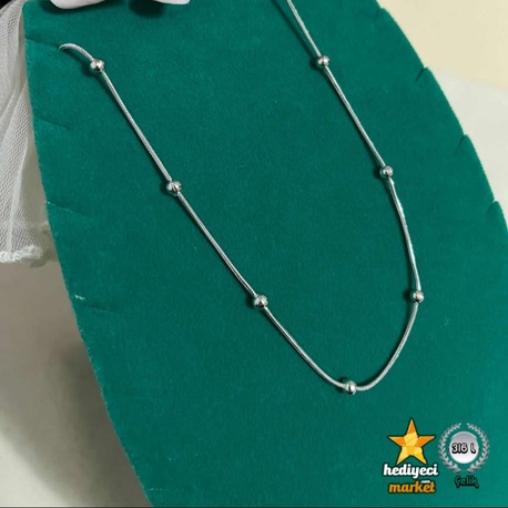 316 L Gümüş Dorika Zincir Ince Italyan Kadın Çelik Kolye 45 cm - HMÇK-0055 || HM-03-00137-01