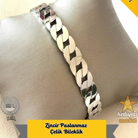 316 L Zincir Paslanmaz Çelik Kelepçe Bileklik - HMÇB-0081 || HM-03-00140-01