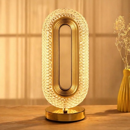 Modern Kristal LED Masa Lambası USB Şarjlı Dekoratif Gece Lambası Gold Oval Tasarım