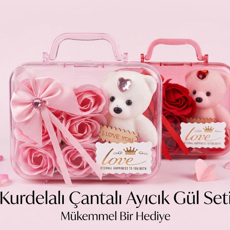 kurdaleli Çantalı Gül ayıcık seti