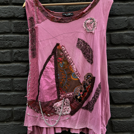 Vintage İşlemeli Pembe Bluz