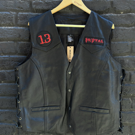 L Vintage Biker Deri Yelek