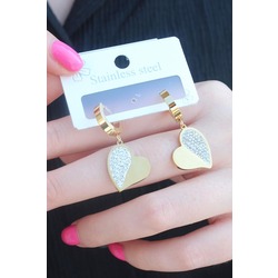 316L Çelik Gold Renk Zirkon Taşlı Kalp Model Kadın Küpe
