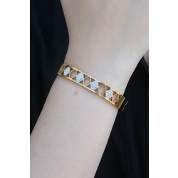316L Çelik Gold Renk Motif Model Zirkon Taşlı Kadın Kelepçe