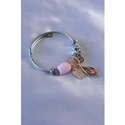 Pembe Renk Kristal Taşlı Yaprak Figür Zirkon Taşlı Charm Model Kadın Bileklik