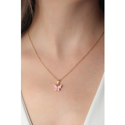 METAL Gold Pembe Renk Kelebek Figür Kadın Kolye