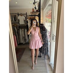 Pembe Yelek Etek Görünümlü Elbise