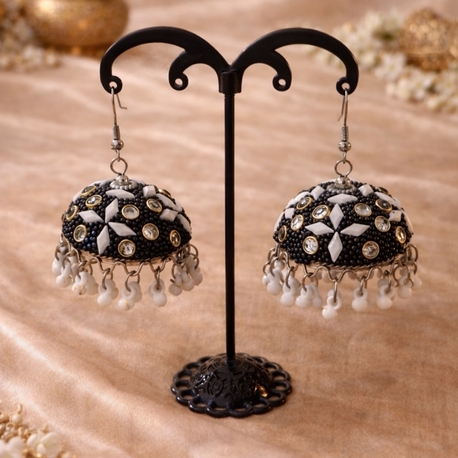 Kundan detaylı büyük boy jhumka kupe