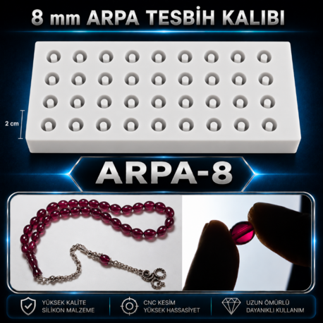 Pinli 8 mm 36 lı ARPA Tesbih Silikon Kalıbı