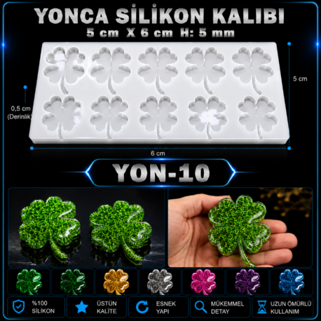 YONCA YAPRAĞI 10 LU SİLİKON KALIBI YON-10