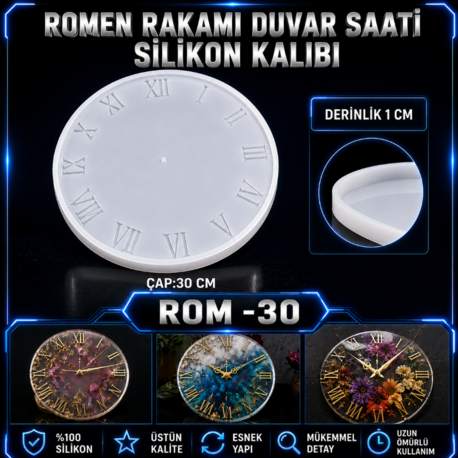 ROMEN RAKAMLI DUVAR SAATİ SİLİKON KALIP ROM 30