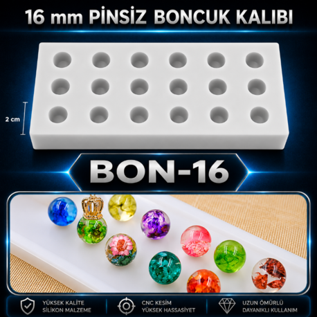 Pinsiz 16 mm 18 li Boncuk Silikon Kalıbı