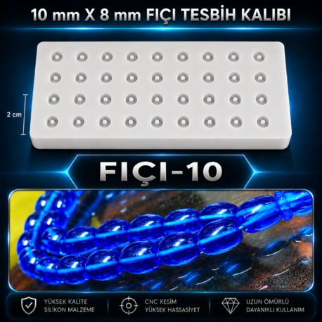 Pinli 10×8 mm 36 lı Fıçı Tesbih Silikon Kalıbı