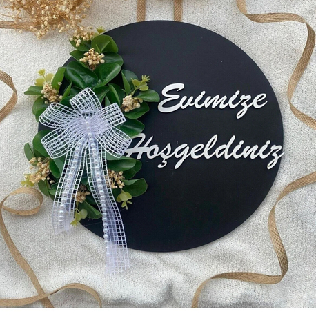 Ahşap Kapı Süsü Evimize Hoşgeldiniz 30 cm