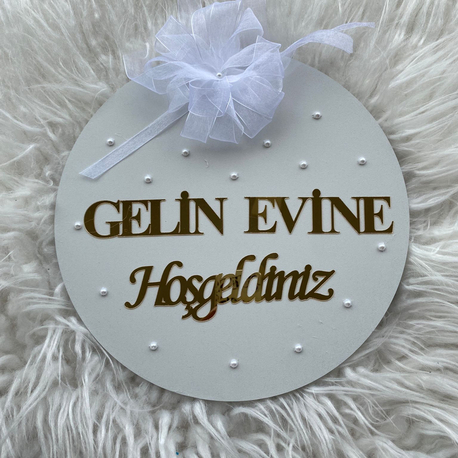Ahşap Kapı Süsü Gelin Evine Hoşgeldiniz 30 cm