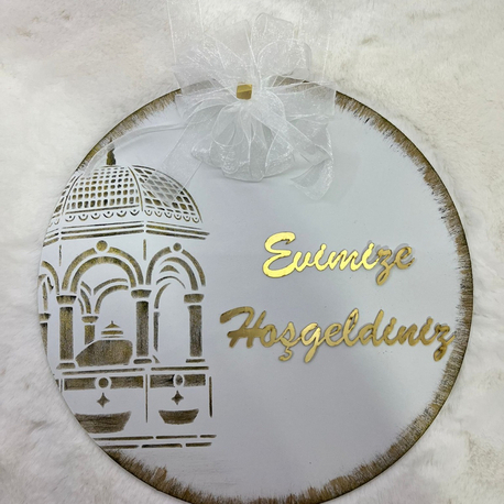 Ahşap Kapı Süsü Evimize Hoşgeldiniz 30 cm