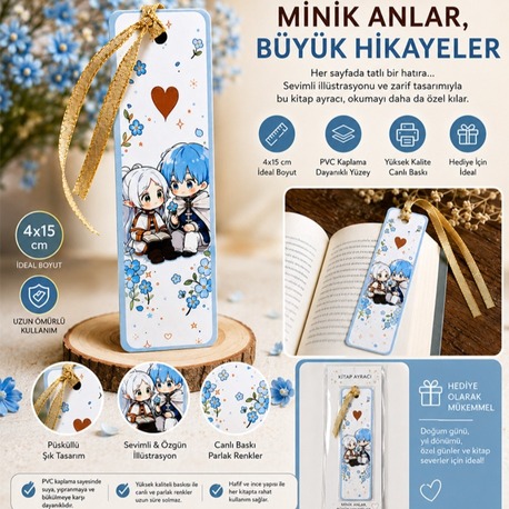 Frieren Anime Kitap Ayracı Kawaii Chibi Tasarım PVC Kaplama Ayraç