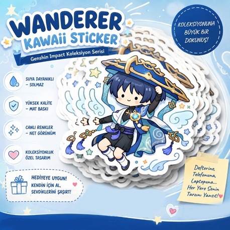 Genshin Impact Wanderer Kawaii Sticker | Anime Sticker | Laptop & Defter Stickerı 