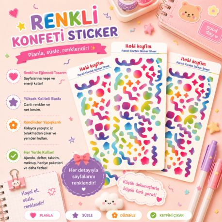 Renkli Konfeti Sticker Sheet  | Kawaii Planner ve Journal Sticker