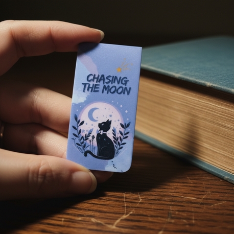 Chasing The Moon Kedi Tasarımlı Manyetik Kitap Ayracı 