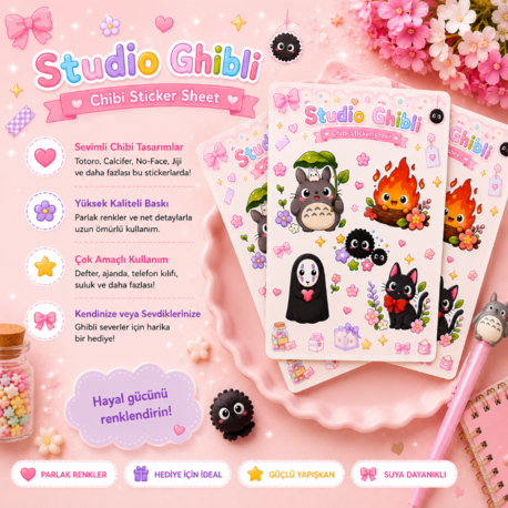 Studio Ghibli Chibi Sticker Sheet A6 | Totoro, No-Face, Jiji Sticker Seti 