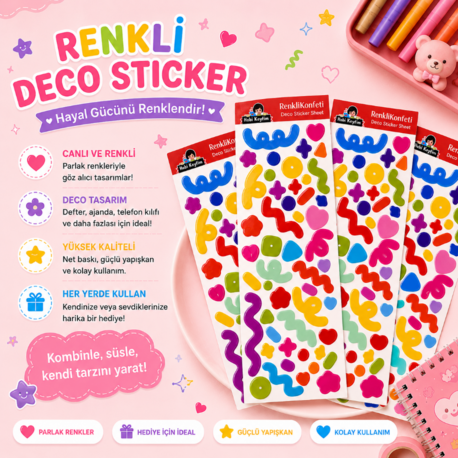 Renkli Deco Sticker Seti | Planner, Ajanda ve Bullet Journal Stickerları