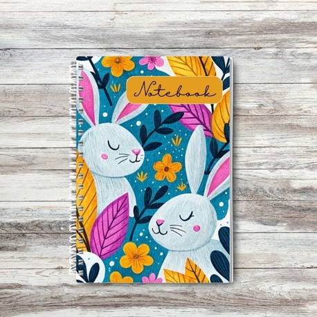 Sevimli Tavşanlı Çiçekli Spiral Defter – Renkli ve Şık Tasarım