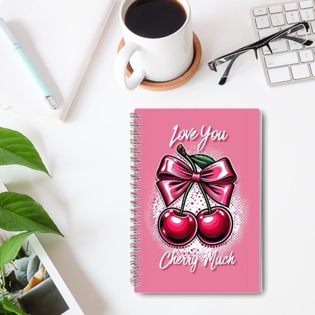 Kiraz Desenli A5 Defter - Pembe Aesthetic Defter