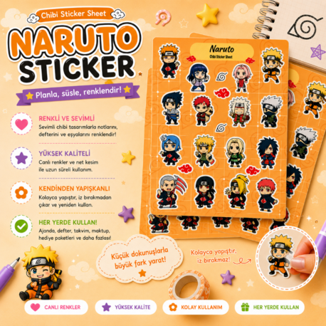 Naruto Chibi Sticker Sayfası - Akatsuki ve Ninja Takımı Vinil Çıkartma Seti (A5/A6)