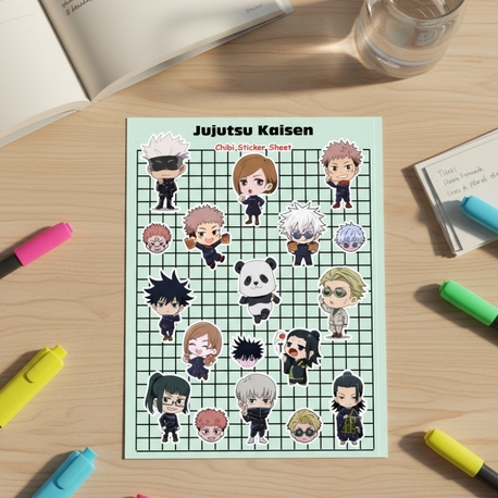 Jujutsu Kaisen Chibi Sticker Sayfası - Gojo ve Itadori Vinil Çıkartma Seti (A5/A6)