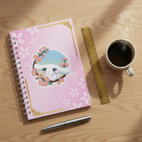 Kawaii Cinnamoroll Spiralli Defter - Sakura Çiçeği Desenli Defter