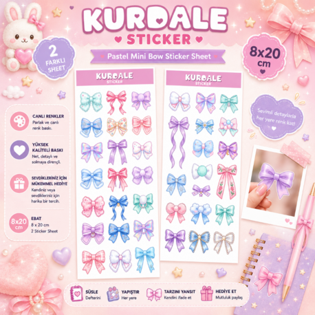 Kurdele Sticker Seti - 2'li Pastel Fiyonk Sticker Sayfası