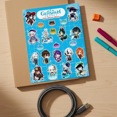Genshin Impact Chibi Sticker Sayfası - Vinil Anime Çıkartma Seti 