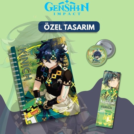 Genshin Impact Özel Tasarım Kinich Defter, Rozet ve Ayraç Seti