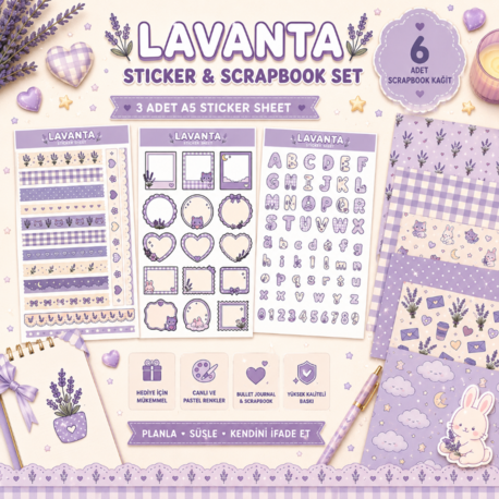 Lavanta Temalı Sticker ve Scrapbook Seti