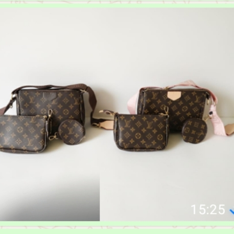 Louis Vuitton Mono Desenli Kalın Askılı 3'lü Omuz Çantası