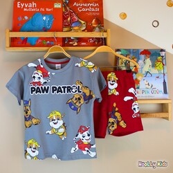 23015 paw patrol gri kırmızı şort takım