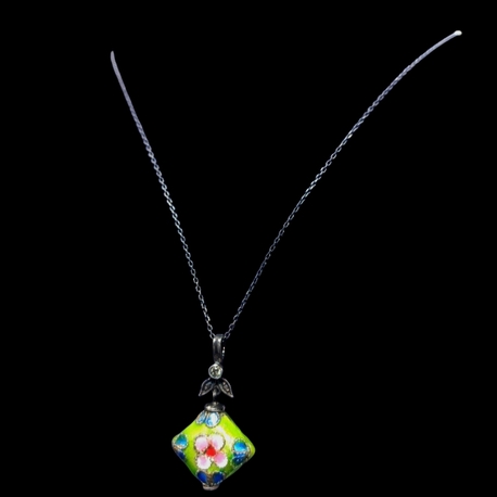 EL İŞİ 0.5 CT PIRLANTALI CLOİSONNE GÜMÜŞ KOLYE