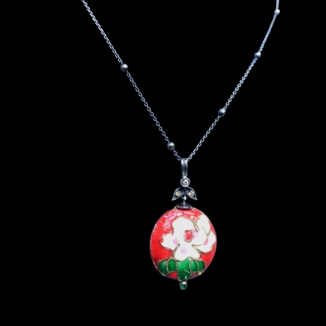 EL İŞİ 0.065 CT PIRLANTALI CLOISONNE GÜMÜŞ KOLYE