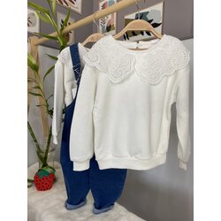 Yakası Fistolu Beyaz Sweat