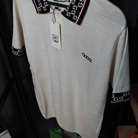 Gucci GG Monogram Detaylı Ekru Polo Tişört