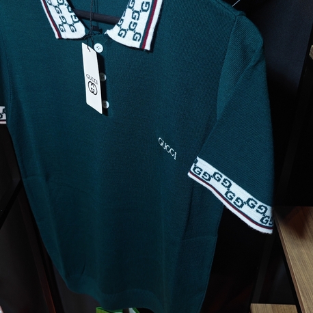 Gucci GG Monogram Detaylı Zümrüt Yeşili Polo Tişört